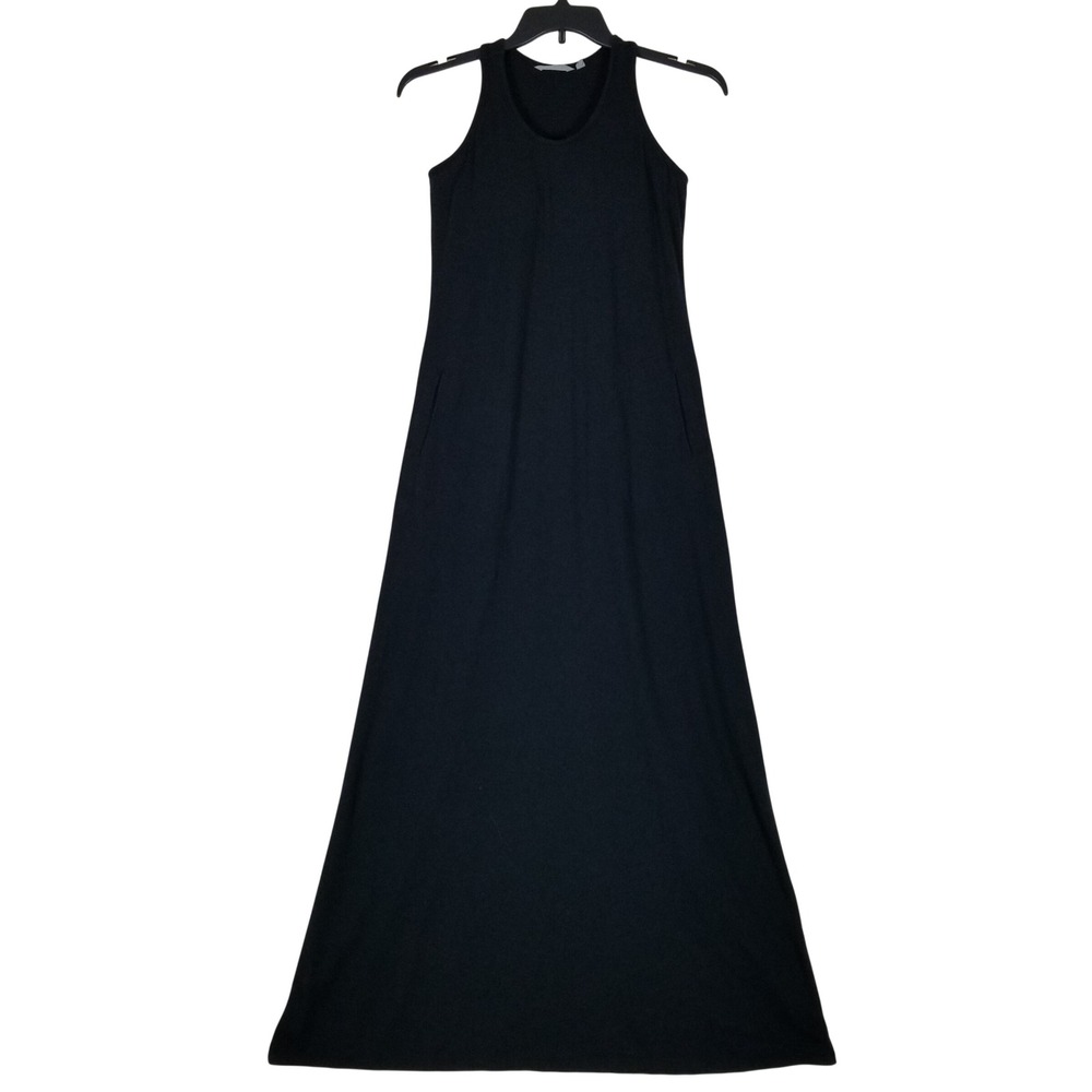 Athleta Maxi Dress Women Medium Black Racerback Pockets Built-in Bra 819777